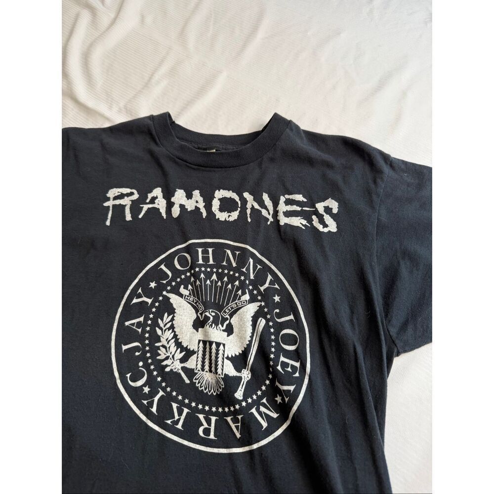 Rare 1980s Ramones Logo Screen Stars T-Shirt Richie Ramone Faded Black Large - Picture 1 of 8